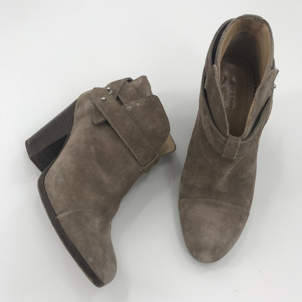Rag & Bone Taupe Suede Harrow Heeled Ankle Boots - Picture 2 of 11